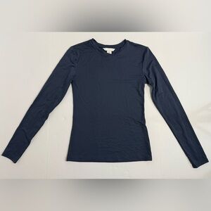H&M Long Sleeve Microfiber Top Jersey Fitted Round Neck Navy Blue Size S
